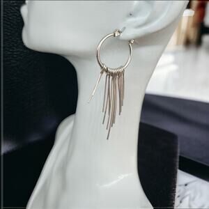 Elegant Silver Tassel Hoop Earrings